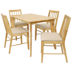 Five-Piece Solid Rubberwood Indoor Dining Table and Chairs Set - Natural with Beige Cushions