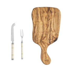 Jubilee Cheese Knife, Fork, and Olivewood Board Set - Shades of Light