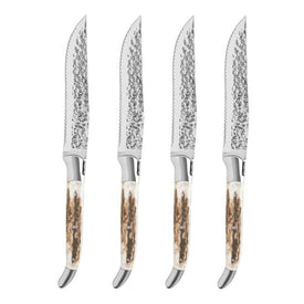 Laguiole Connoisseur BBQ Steak Knives with Deer Horn Handles Set of 4