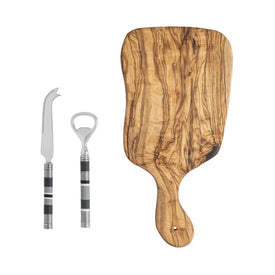 Jubilee Cheese Knife, Bottle Opener and Olivewood Board Set - Shades of Graphite
