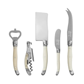 Laguiole Essential 5-Piece Cheese Knife and Barware Set with Faux Ivory Handles