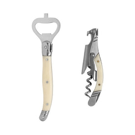 Laguiole Barware Bottle Opener and Corkscrew Set with Faux Ivory Handles