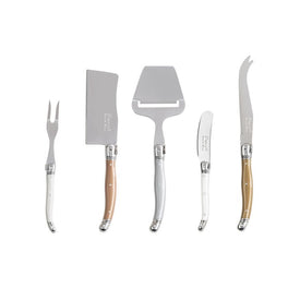 Laguiole Five-Piece Cheese Knife, Fork and Slicer Set - Mixed Metals