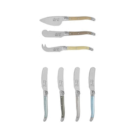 Laguiole Seven-Piece Cheese Knife and Spreader Set with Mother of Pearl Handles