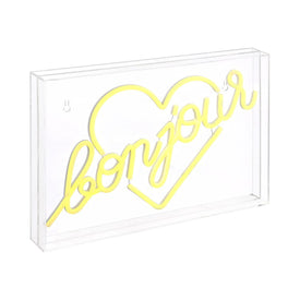 Bonjour Heart 15" x 10.3" Acrylic Box USB-Operated LED Neon Light