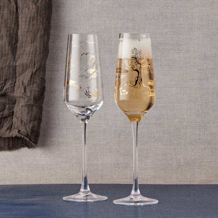 Zodax Kampari Slim Champagne Flutes with Gold Rim Set of 4