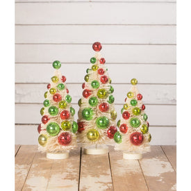 Retro Christmas Polka Dot Bottle Brush Trees Set of 3