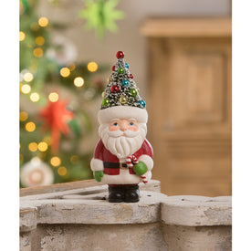 Retro Santa Figurine with Candy Cane and Tree Hat