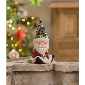 Retro Seated Santa Figurine with Tree Hat