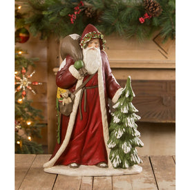Traditional Father Christmas with Tree Figurine