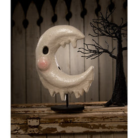 Ghostly Paper Mache Moon on Stand