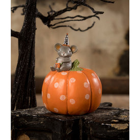 Halloween Mouse On Pumpkin Figurine