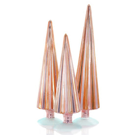 Blush Copper Pleated Glass Christmas Tree Tabletop Decorations Set of 3