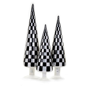 Black Checkered Christmas Tree Tabletop Decorations Set of 3