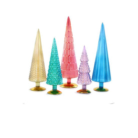 Iridescent Jewel-Toned Glass Christmas Tree Tabletop Decorations Set of 5