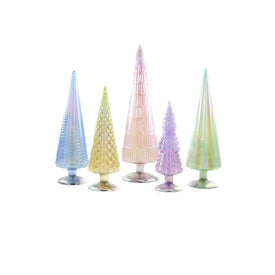 Iridescent Pastel-Colored Glass Christmas Tree Tabletop Decorations Set of 5