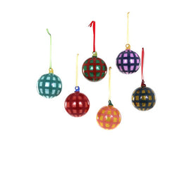 Jolly Gingham Small Bauble Christmas Ornaments Set of 6 - Assorted