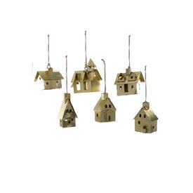 Holiday Village Brass Christmas Ornaments Set of 6
