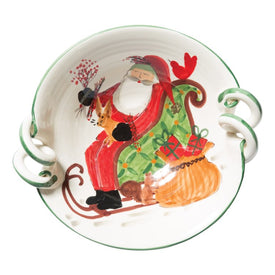 Old St. Nick Handled Scallop Bowl with Sleigh