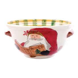 Old St. Nick Medium Handled Bowl with Santa Reading