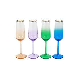 Rainbow Jewel Tone Assorted Champagne Flutes Set of 4