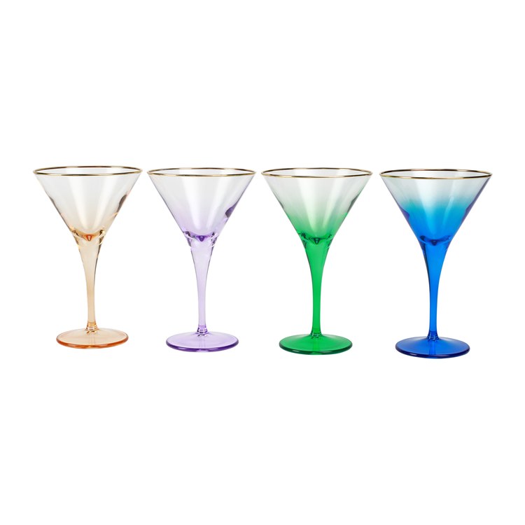 Kampari Triangular Martini Glasses with Gold Rim, Set of 4