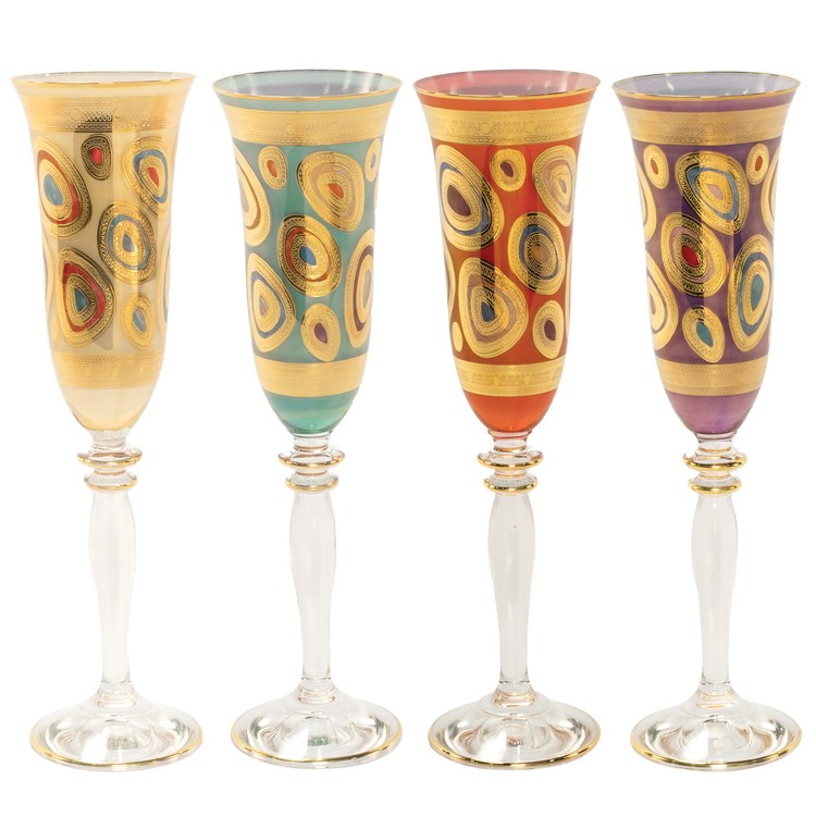 Zodax Kampari Slim Champagne Flutes with Gold Rim Set of 4