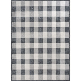 Gingham Gradient Plaid Cottage Machine-Washable 4' x 6' Area Rug - Light Gray/Dark Gray/Cream