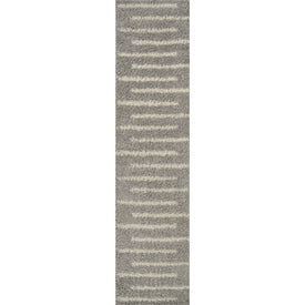 Alaro Berber Stripe Shag 2' x 8' Runner Rug - Gray/Ivory