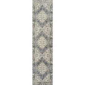 Pavel Distressed Medallion Low-Pile Machine-Washable 2' x 8' Runner Rug - Blue/Cream