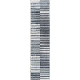 Shutter Minimalist Striped Plaid Machine-Washable 2' x 8' Runner Rug - Dark Gray/Cream