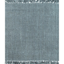 Pata Handwoven Chunky Jute 6' Square Area Rug with Fringe - Light Blue/Gray