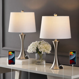Bennett 22.75" Hourglass LED Table Lamps with USB Charging Port Set of 2 - Nickel