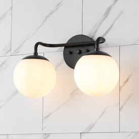 Louis Parisian 15" Two-Light LED Bathroom Vanity Fixture with Frosted Glass Globe Shade - Black/White