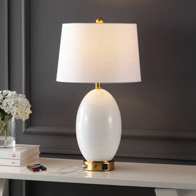 Reese 26.5" Glass LED Table Lamp with USB Charging Port - White/Brass Gold