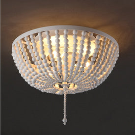 Allison 10" Two-Light Wood Beaded LED Flush Mount Ceiling Fixture - White