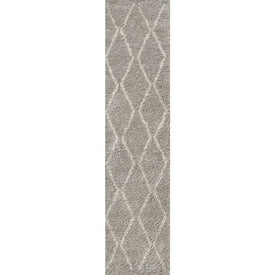 Catala Moroccan Diamond Shag 2' x 10' Runner Rug - Gray/Ivory