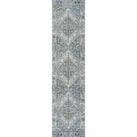 Pavel Distressed Medallion Low-Pile Machine-Washable 2' x 8' Runner Rug - Light Gray/Blue
