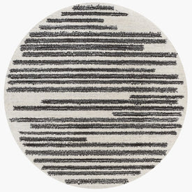Khalil Berber Stripe 8' Round Area Rug - Cream/Black