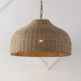 Eliza 20" Single-Light Rattan Dome LED Pendant - Brown/Brass Gold