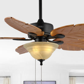 Poinciana 52" Five-Blade Three-Light Palm Leaf LED Ceiling Fan with Pull Chain - Light Brown