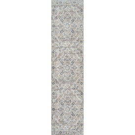 Shaii Global Medallion Low-Pile Machine-Washable 2' x 8' Runner Rug - Light Gray/Brown