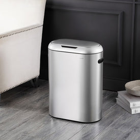 Robo 13.2-Gallon Slim Oval Motion Sensor Touchless Kitchen Trash Can with Touch Mode - Platinum Silver