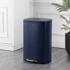 Connor Rectangular 13-Gallon Trash Can with Soft-Close Lid and FREE Mini Trash Can - Denim