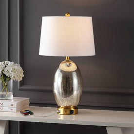 Reese 26.5" Glass LED Table Lamp with USB Charging Port - Silver/Brass Gold