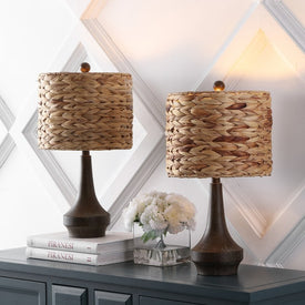 Theodore 21" Handwoven Rattan/Resin LED Table Lamps Set of 2 - Brown Wood Finish