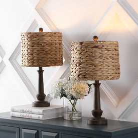 Leona 21.25" Handwoven Rattan/Resin LED Table Lamps Set of 2 - Brown Wood Finish
