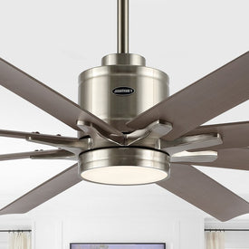 Octo 66" Eight-Blade Mobile App/Remote-Controlled Six-Speed Ceiling Fan with Integrated LED - Nickel/Gray Wood