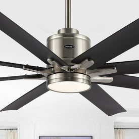 Octo 66" Eight-Blade Mobile App/Remote-Controlled Six-Speed Ceiling Fan with Integrated LED - Nickel/Dark Brown