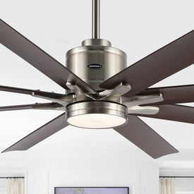 Octo 66" Eight-Blade Mobile App/Remote-Controlled Six-Speed Ceiling Fan with Integrated LED - Nickel/Neutral Brown